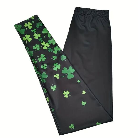 St Patrick's Day Clover Shamrock Print Stretch Leggings Sz 14 - Picture 2 of 5